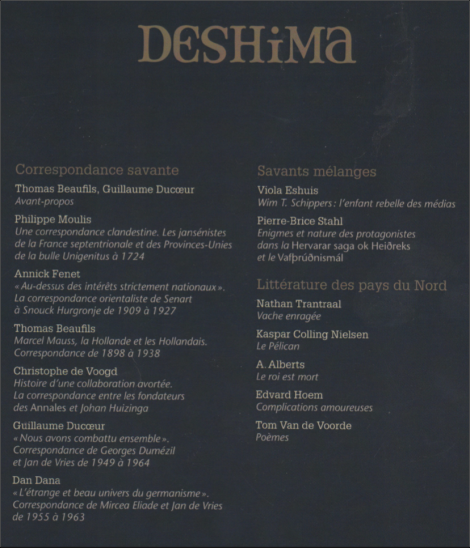 Deshima, revue, pays-bas, flandre, traduction, Johan Huizinga, Marcel Mauss, Georges Dumézil, Jan de VRies Eliade