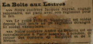 vanderpyl,guerre 14-18,légion étrangère,censure,poésie